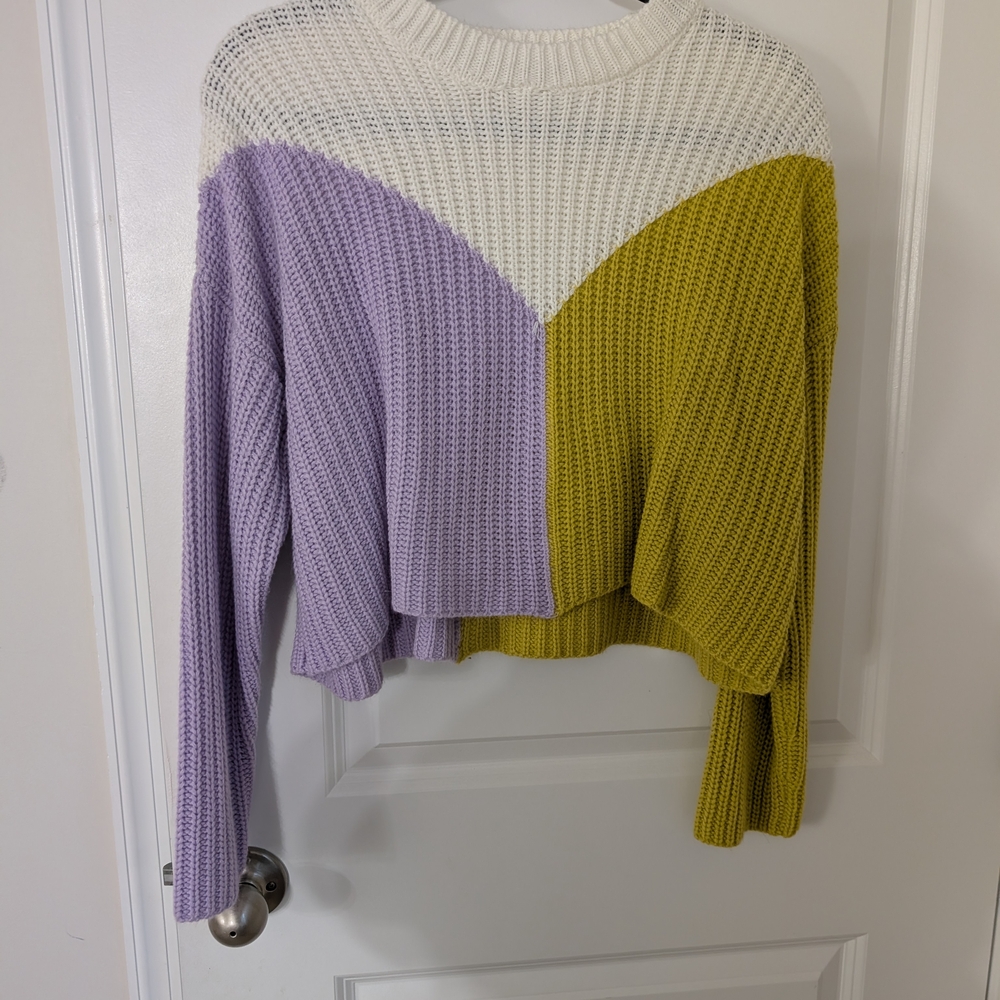 Colorblock Sweater - White, Purple, and Yellow